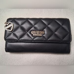 Guess Black Quilted Wallet with Gold Accents